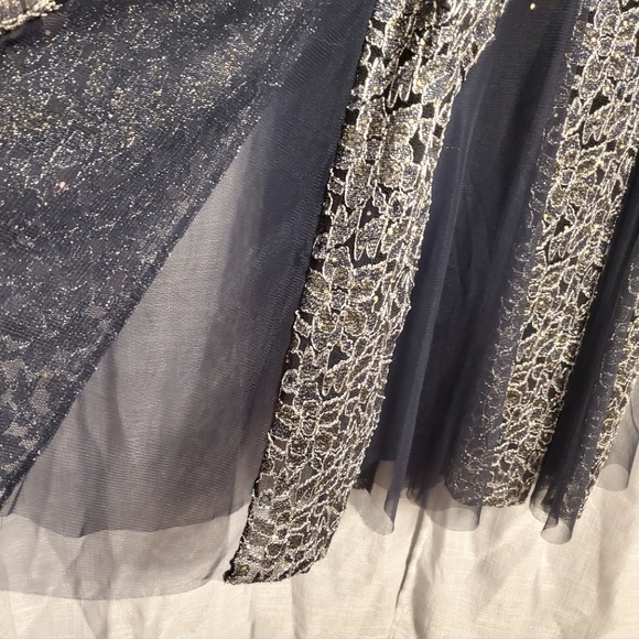 Embroidered Navy Blue Evening Gown - Picture 1 of 9